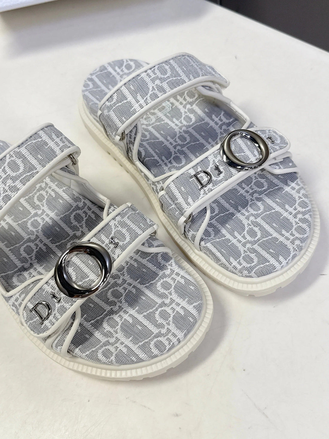 Dior 2026 Velcro Slip-On Sandal Grey White Fabric Leather 716904