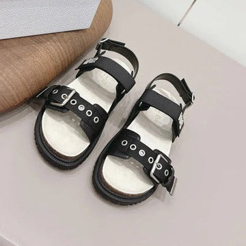 CD 26A Platform Sandal Two Tone Canvas Cowhide Silver Buckle