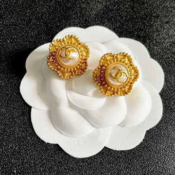 CC Flower Double C Mop Gold Earrings