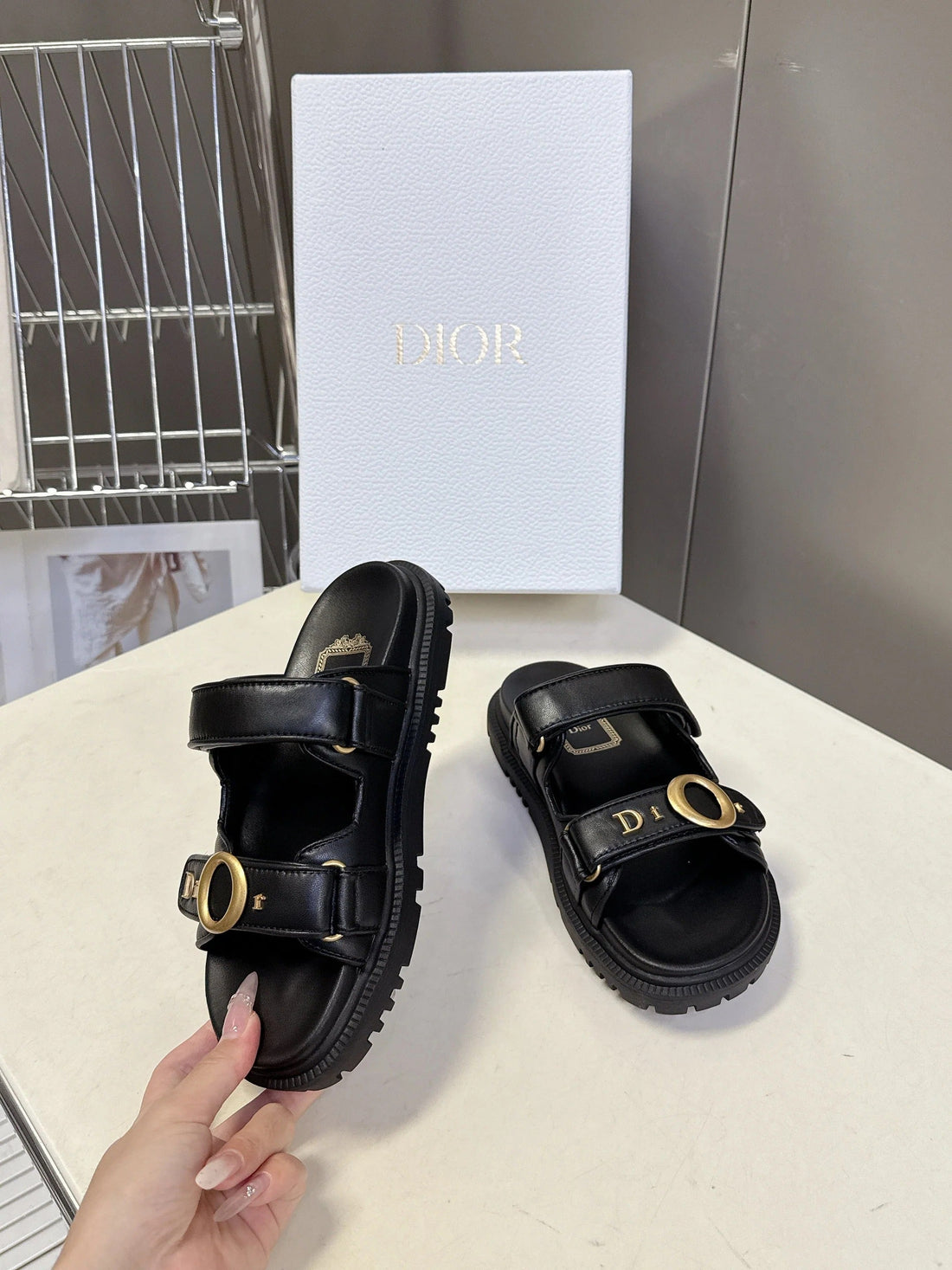 Dior 2026 Velcro Slip-On Sandal Black Leather 716903