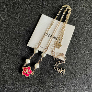 CC Flower Vintage Red Pearl Gold Necklaces