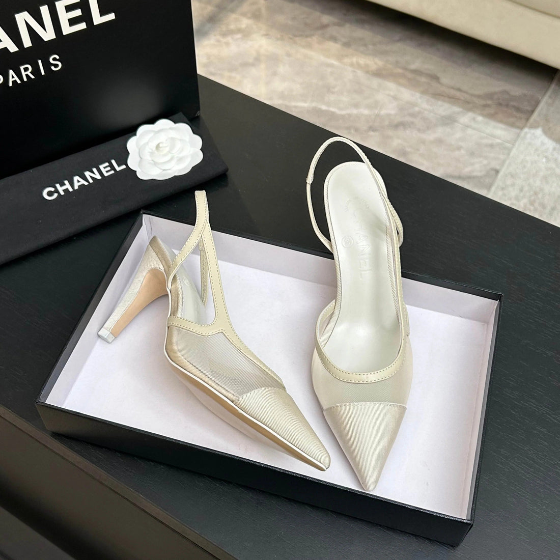 CC 2026 Slingback 70 Mesh Satin Leather