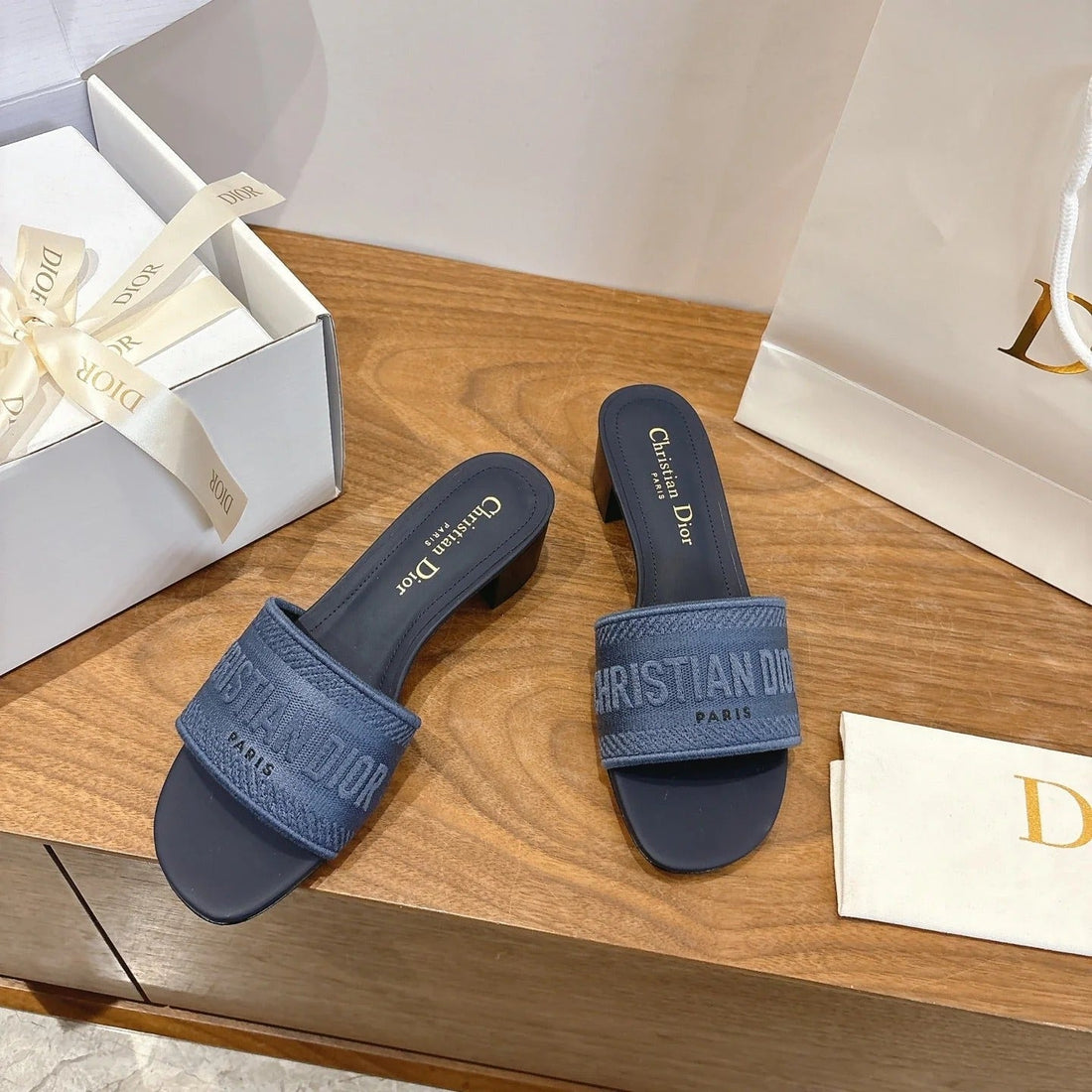 CD 26S Embroidered Sandals 45 Canvas Cowhide 685519