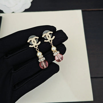 CC Double C Pink Gourd Light Gold Diamond Earrings