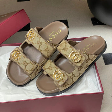GG 26SS Platform Slippers Monogram Canvas Sheepskin