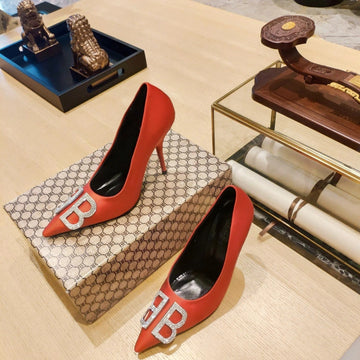 Balenciaga 26S High Heel Pump 105 Orange Red Silk Satin 681176