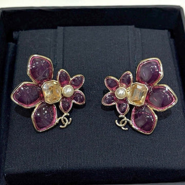 CC 2026 Double C Pink Asymmetrical Flower Stud Earrings