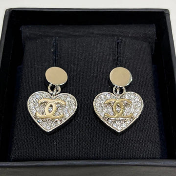 Chanel 2026 Double C Full Diamond Heart Pendant Button Earrings