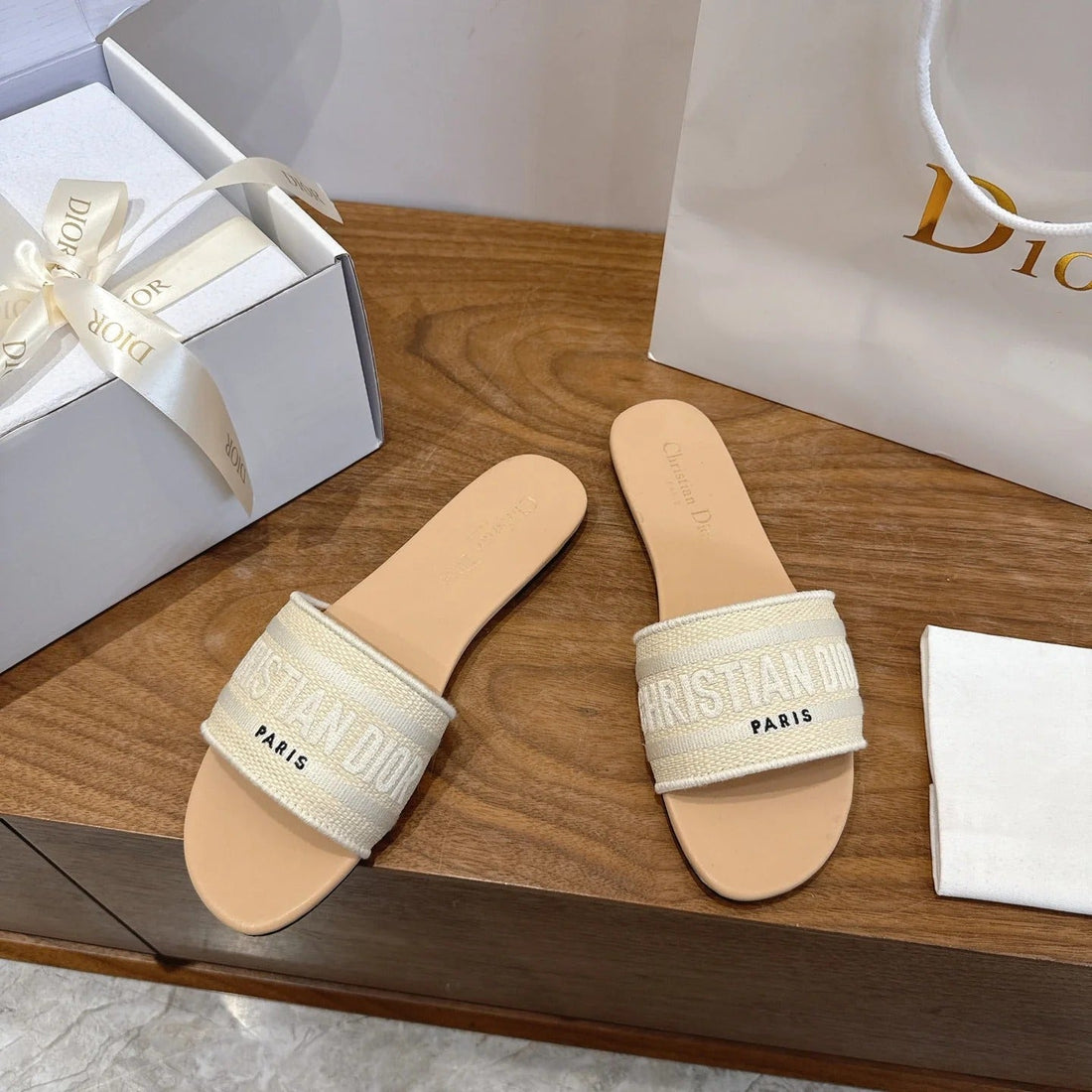 CD 26S Embroidered Sandals Canvas Cowhide 685464
