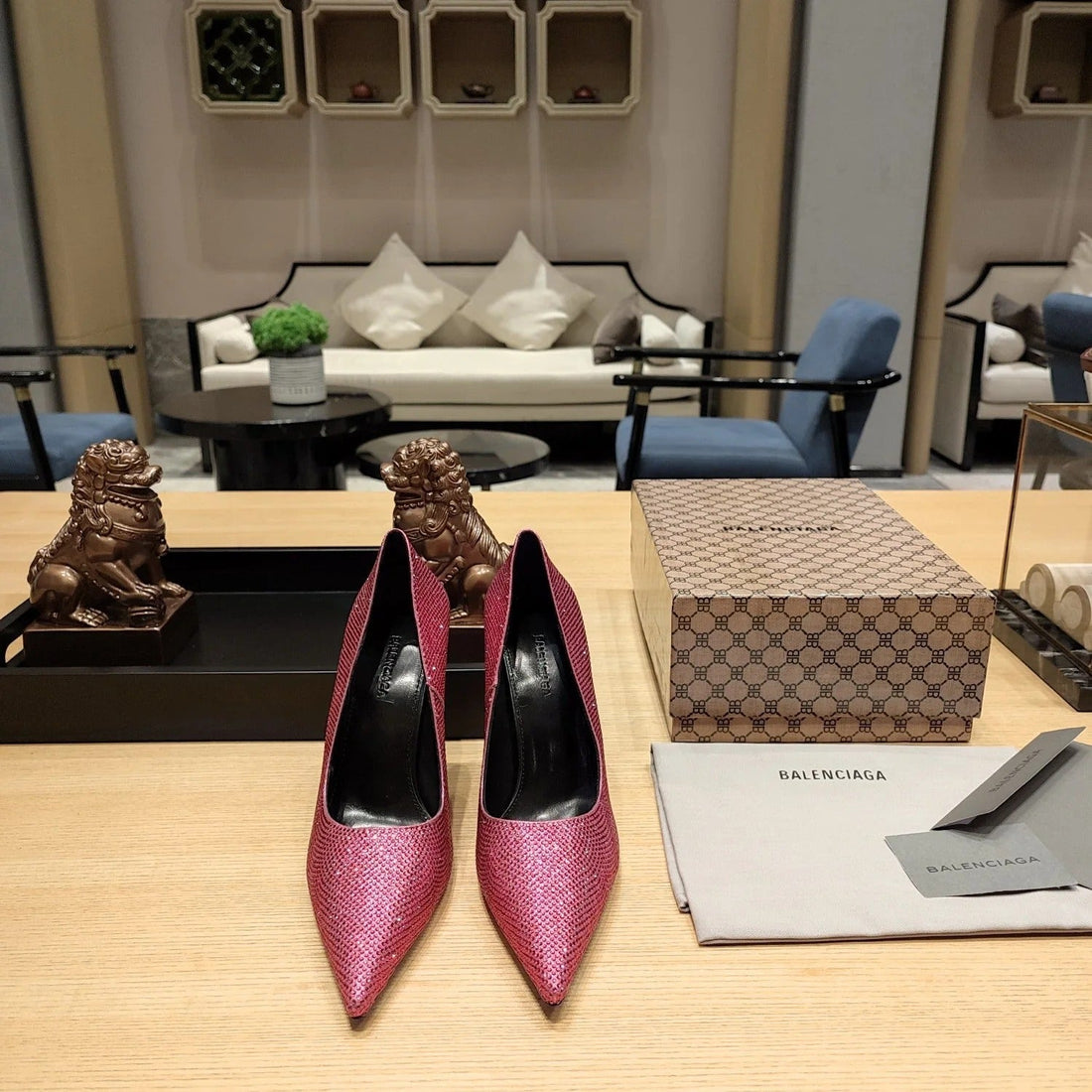 Balenciaga 26S High Heel Pump 100 Raspberry Pink Rhinestone Cowhide 681190