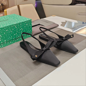 Balenciaga 26S Slingback Flats Satin Leather Ribbon