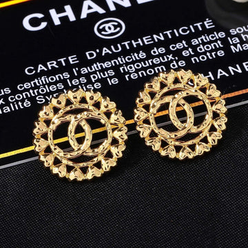 CC Metal Heart Double C Gold Earrings