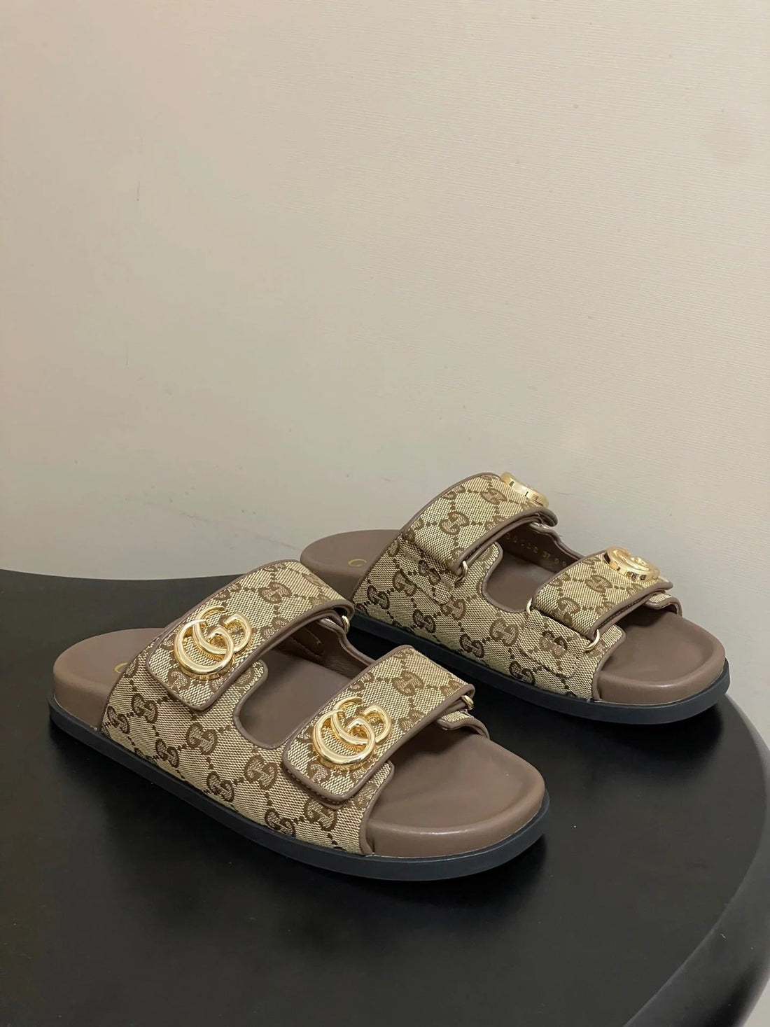 GG 26SS Platform Slippers Monogram Canvas Sheepskin