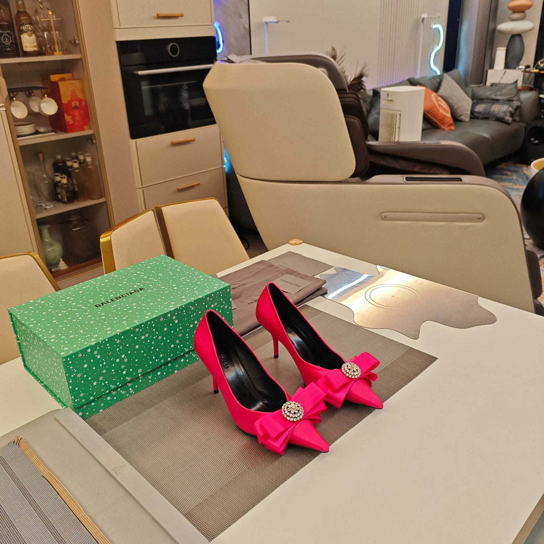 Balenciaga 26S High Heel Pump 70 Satin Sheepskin Ribbon
