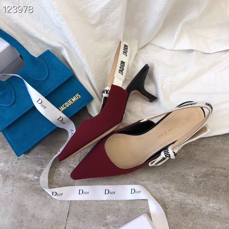 CD Slingback Pumps 65 Dark Red Embroidered Cotton
