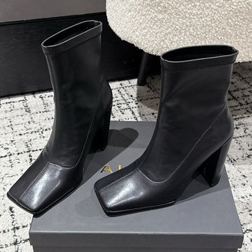 Alaïa 2025 Square Toe High Heeled Ankle Boot Black Calfskin 558666
