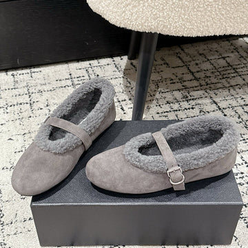 Alaïa 2025 Ballet Flat Gray Suede Wool 558652