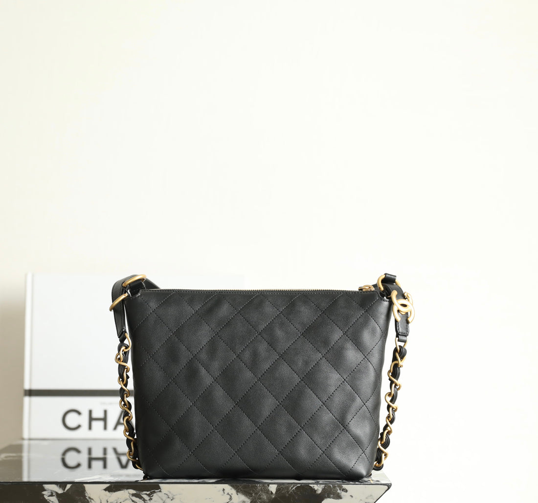 Chanel 25S Hobo Backpack Small Black Calfskin 340195
