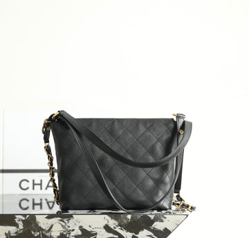 Chanel 25S Hobo Backpack Small Black Calfskin 340195