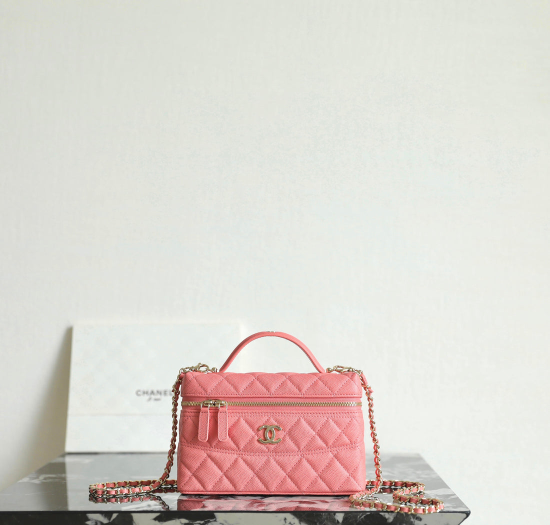 CC 2025 Vanity Bag 19.5cm Coral Pink Caviar Leather