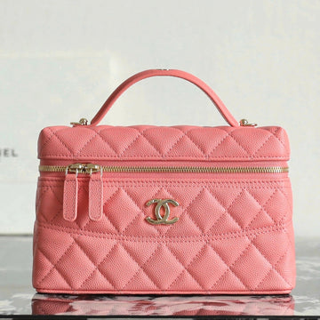 CC 2025 Vanity Bag 19.5cm Coral Pink Caviar Leather