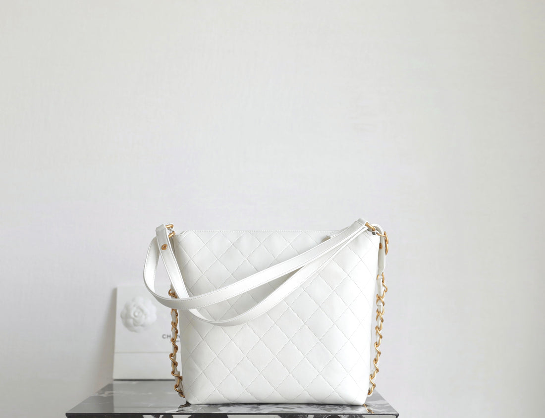 Chanel 25S Hobo Medium Backpack White Calfskin 340203
