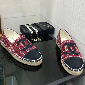Espadrille Black Mix Crimson Red Tweed Fabric Flats