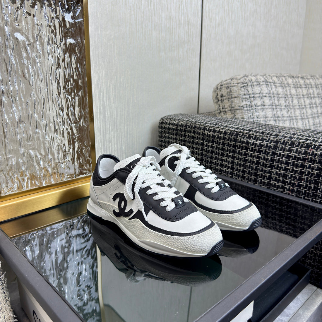 Chanel 2025 Sneaker Black And White Cowhite & Suede 507456