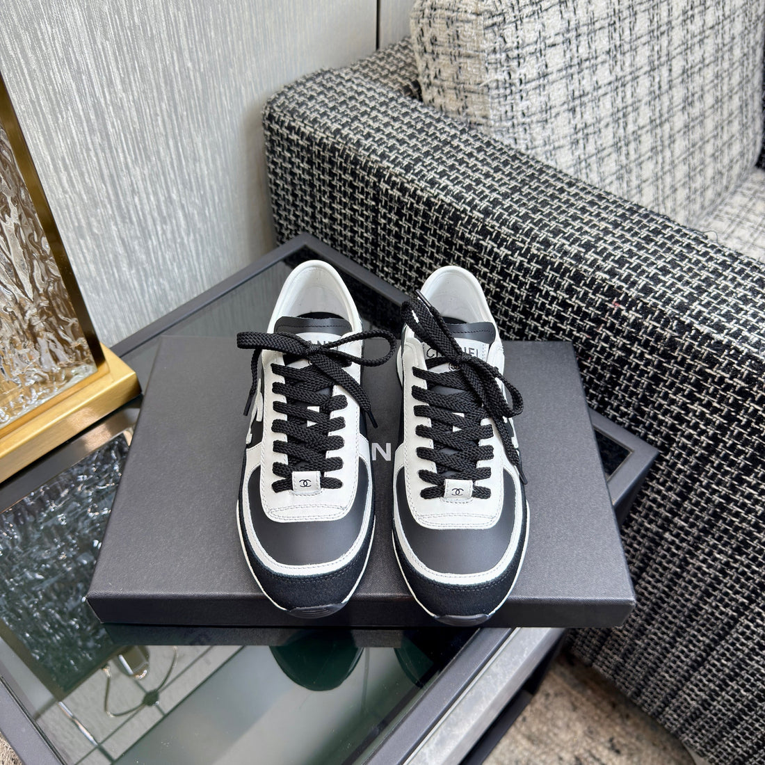 Chanel 2025 Sneaker Black Mix White Cowhite & Suede 507458