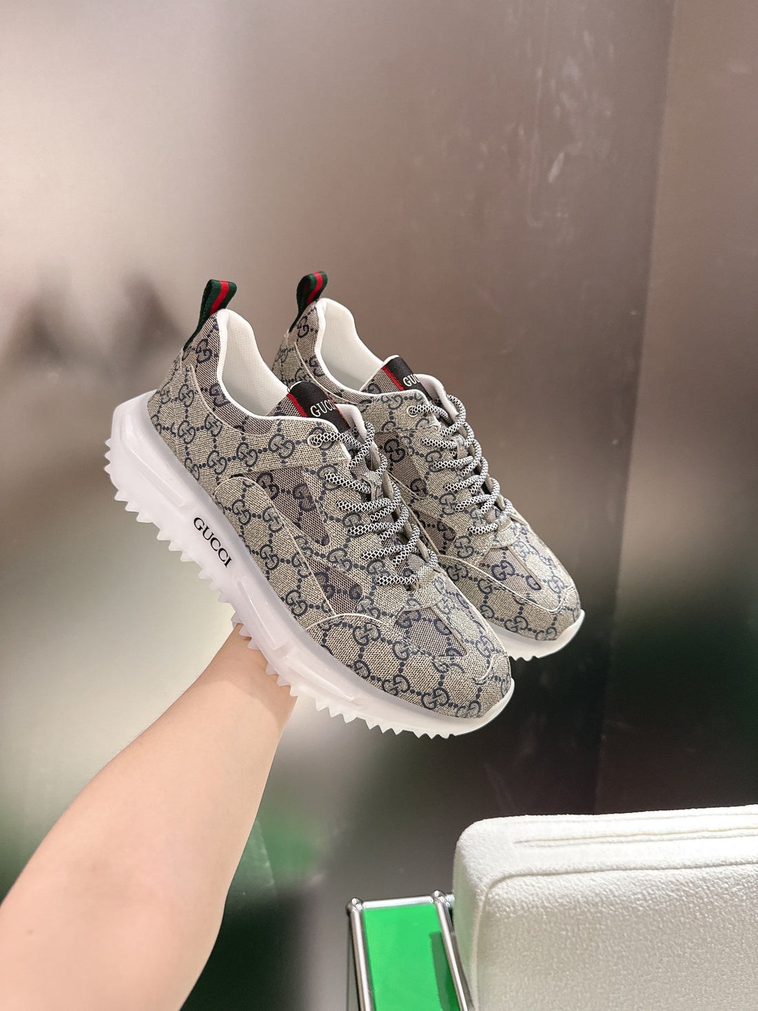 Gucci Rhyton Sneakers Beige And Ebony Supreme Canvas 507554