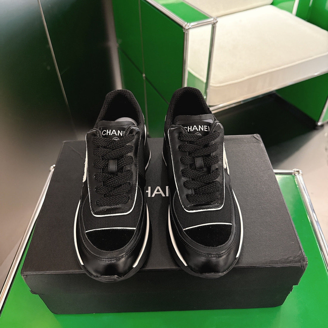 Chanel Low-Top Sneakers 30MM Black Calfskin Leather And Mesh 507543