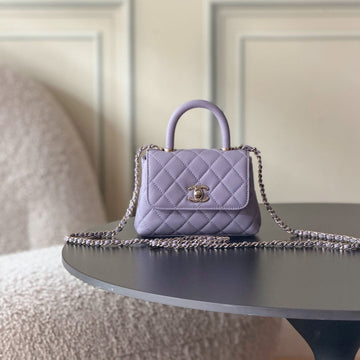 CC 26S Mini Flap Bag 14.5cm With Top Handle Light Purple Caviar Leather
