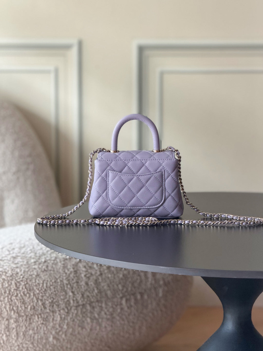 CC 26S Mini Flap Bag 14.5cm With Top Handle Light Purple Caviar Leather