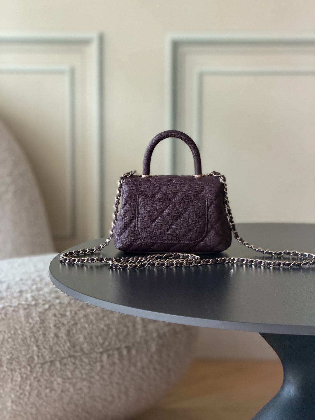 CC 26S Mini Flap Bag 14.5cm With Top Handle Deep Burgundy Caviar Leather