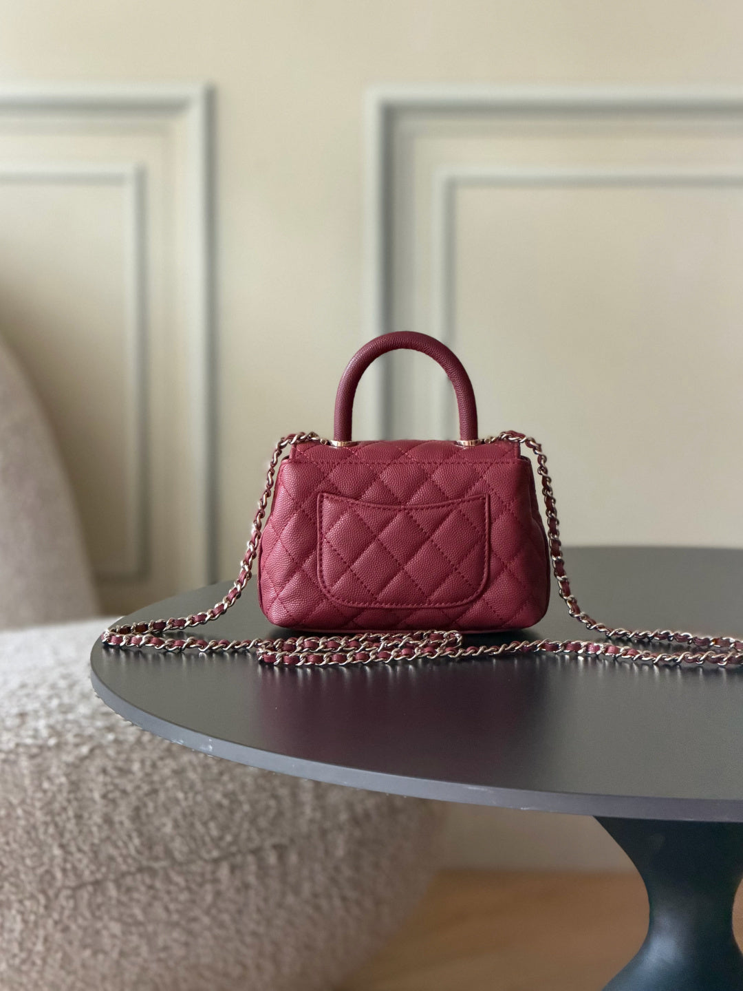 CC 26S Mini Flap Bag 14.5cm With Top Handle Burgundy Caviar Leather