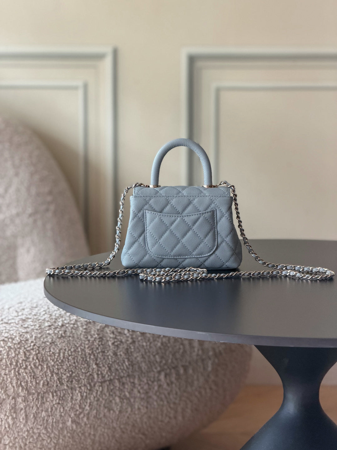 CC 26S Mini Flap Bag 14.5cm With Top Handle Light Pastel Blue Caviar Leather