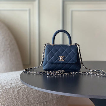 CC 26S Mini Flap Bag 14.5cm With Top Handle Dark Blue Caviar Leather