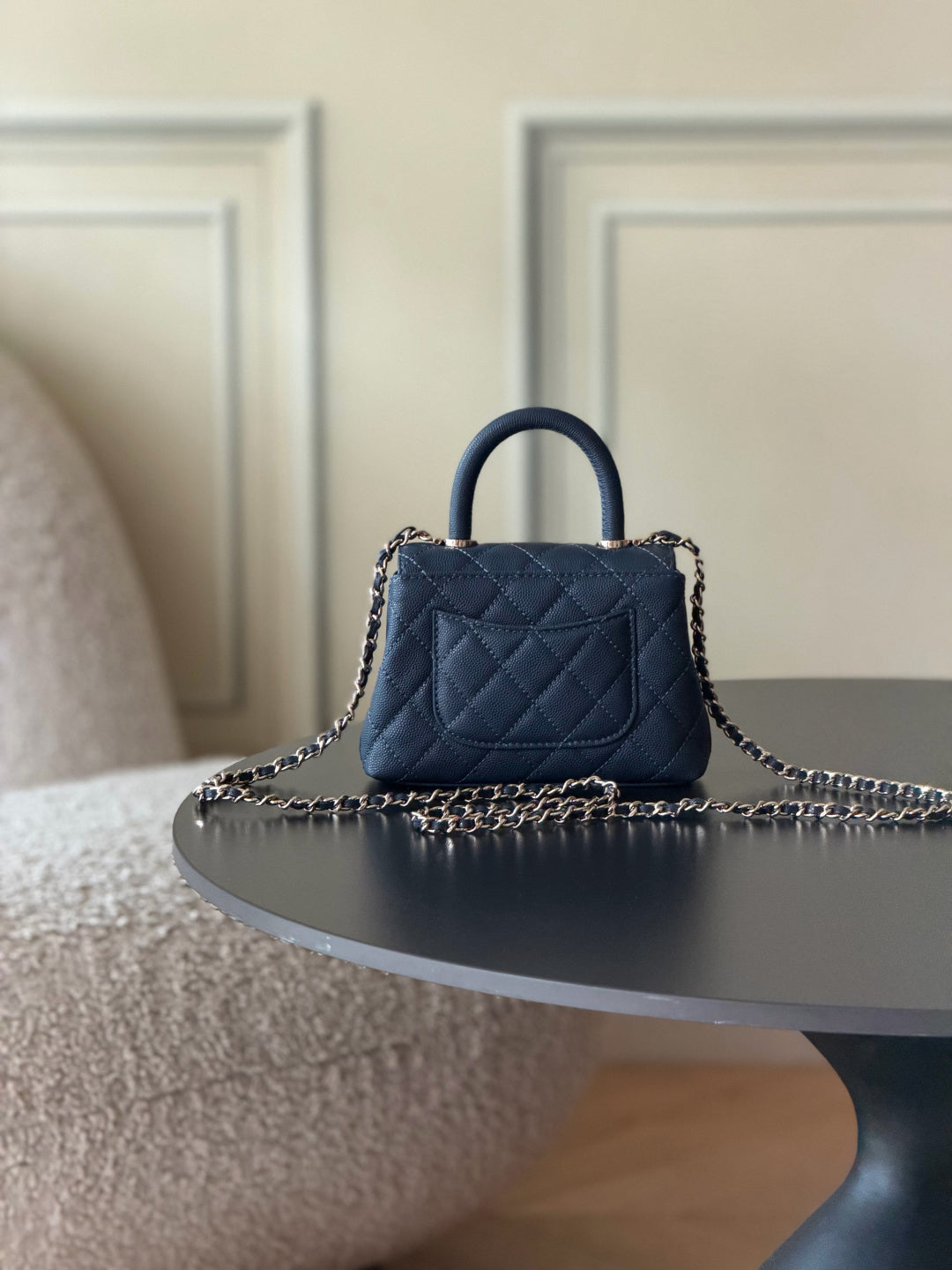 CC 26S Mini Flap Bag 14.5cm With Top Handle Dark Blue Caviar Leather