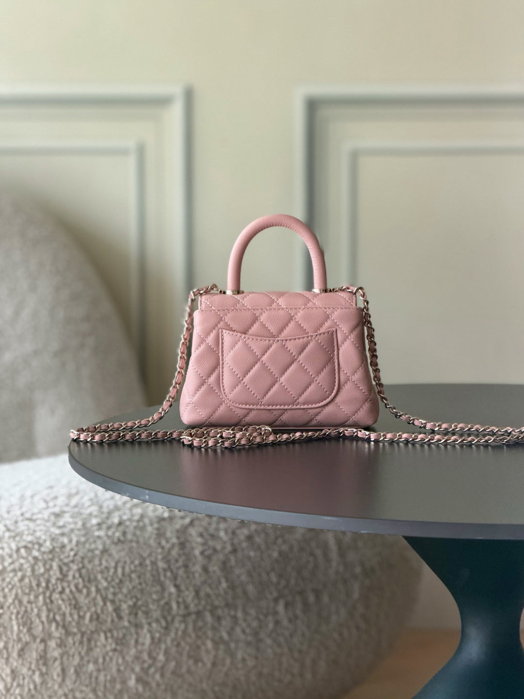 CC 26S Mini Flap Bag 14.5cm With Top Handle Light Pink Caviar Leather