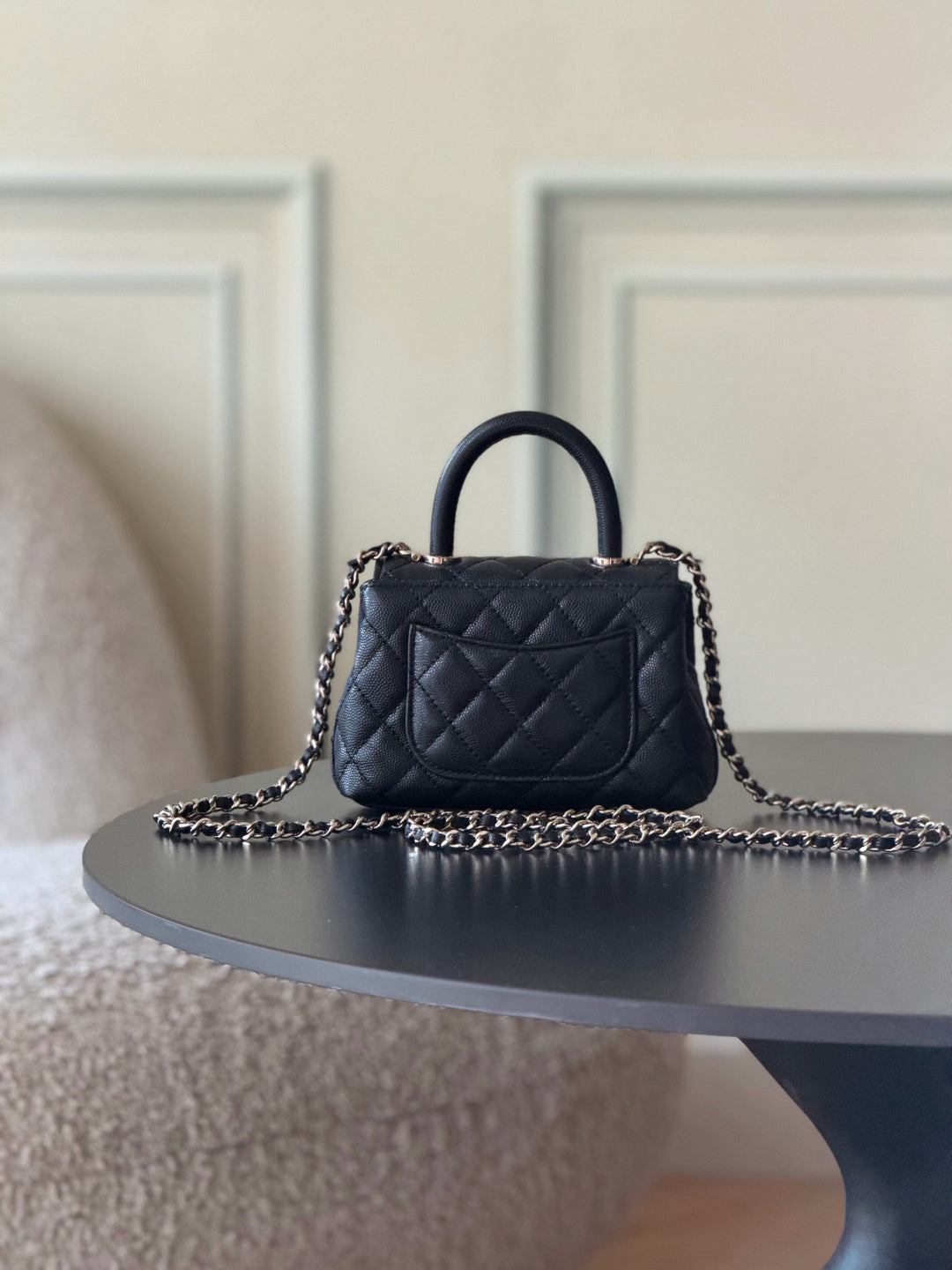 CC 26S Mini Flap Bag 14.5cm With Top Handle Black Caviar Leather