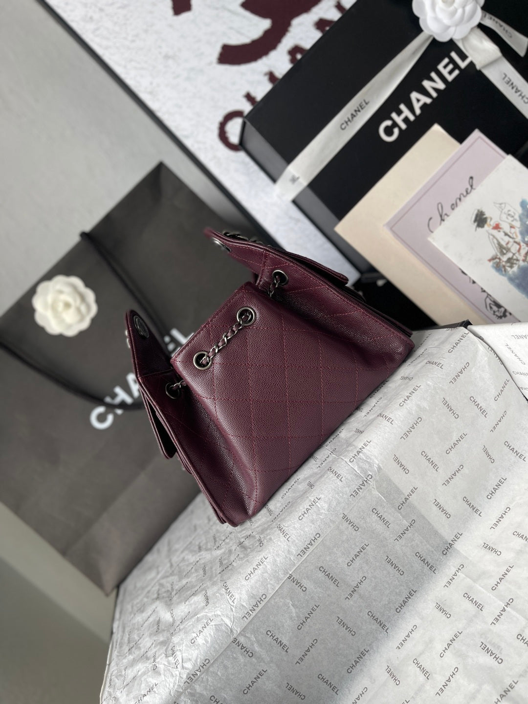 CC 26C Hobo Bag 22CM Burgundy Caviar Leather Gun Hardware