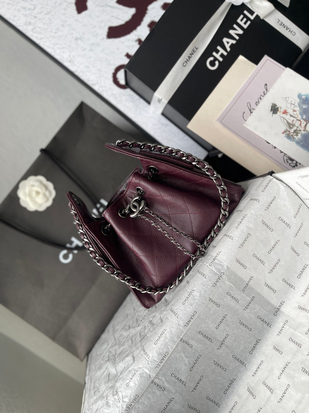 CC 26C Hobo Bag 22CM Burgundy Caviar Leather Shw