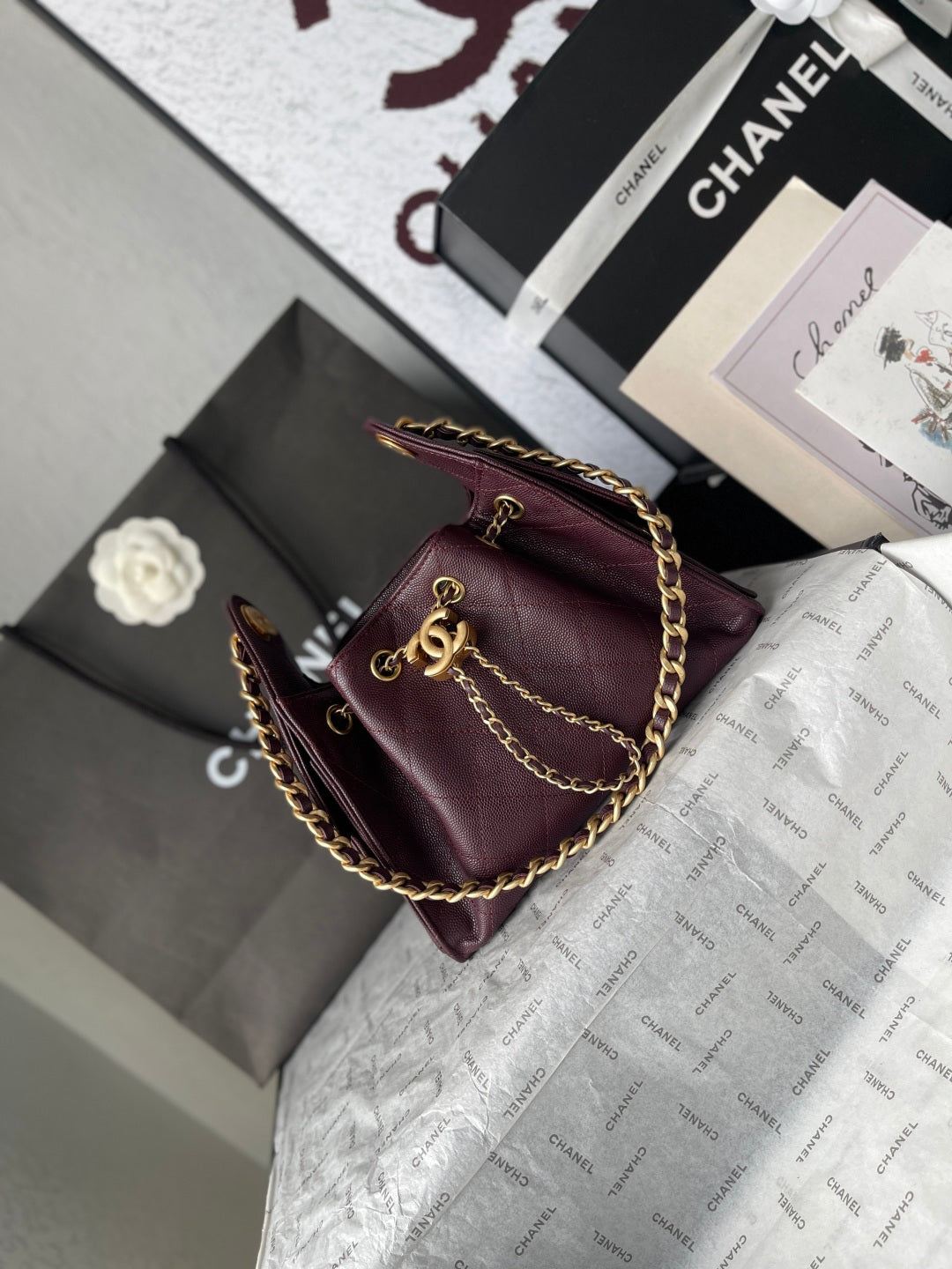 CC 26C Hobo Bag 22CM Burgundy Caviar Leather Ghw