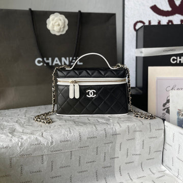 CC Top Handle Long Vanity Case 19.5cm Black Lambskin