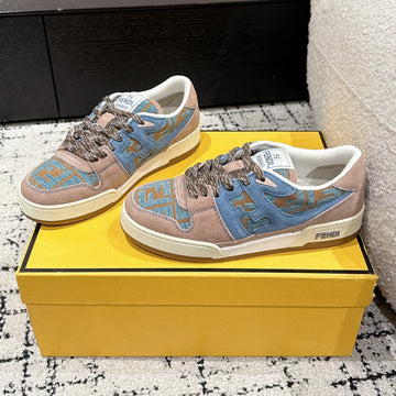 Fendi Match Trainers Brown Blue Suede Cotton 679602