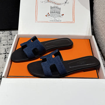 Hm 25 Oran Sandal Black Calfskin Dark Blue Denim