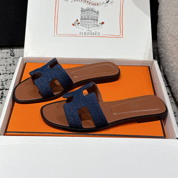 Hm 25 Oran Sandal Brown Calfskin Dark Blue Denim
