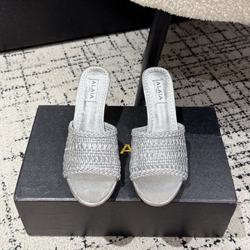 Alaïa Muller High-Heeled Metallic Sliver Woven Leather