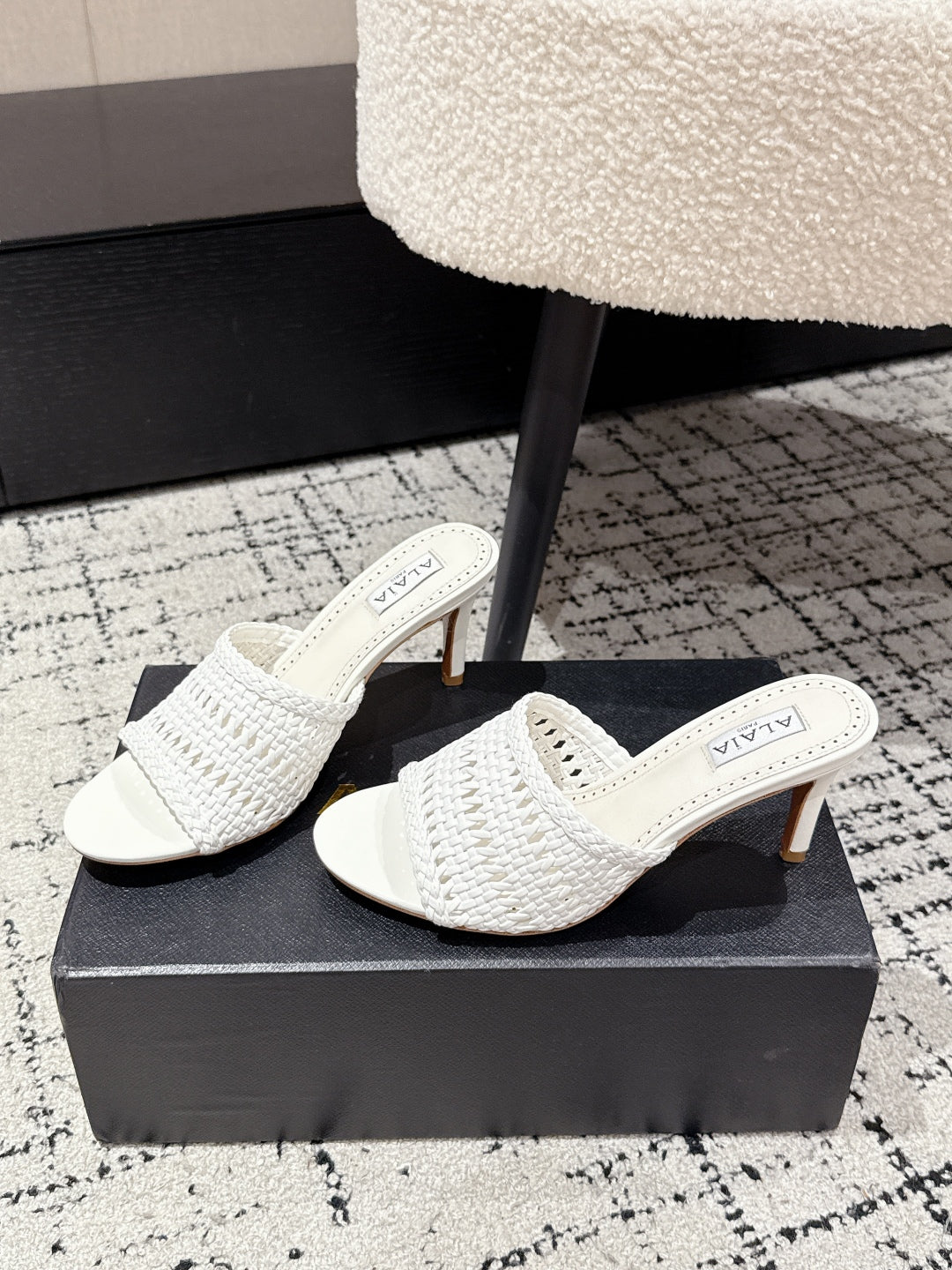 Alaïa Muller High-Heeled White Woven Leather