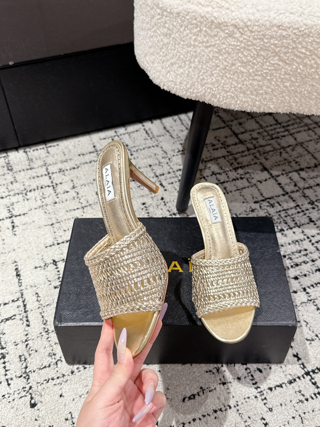 Alaïa Muller High-Heeled Metallic Gold Woven Leather